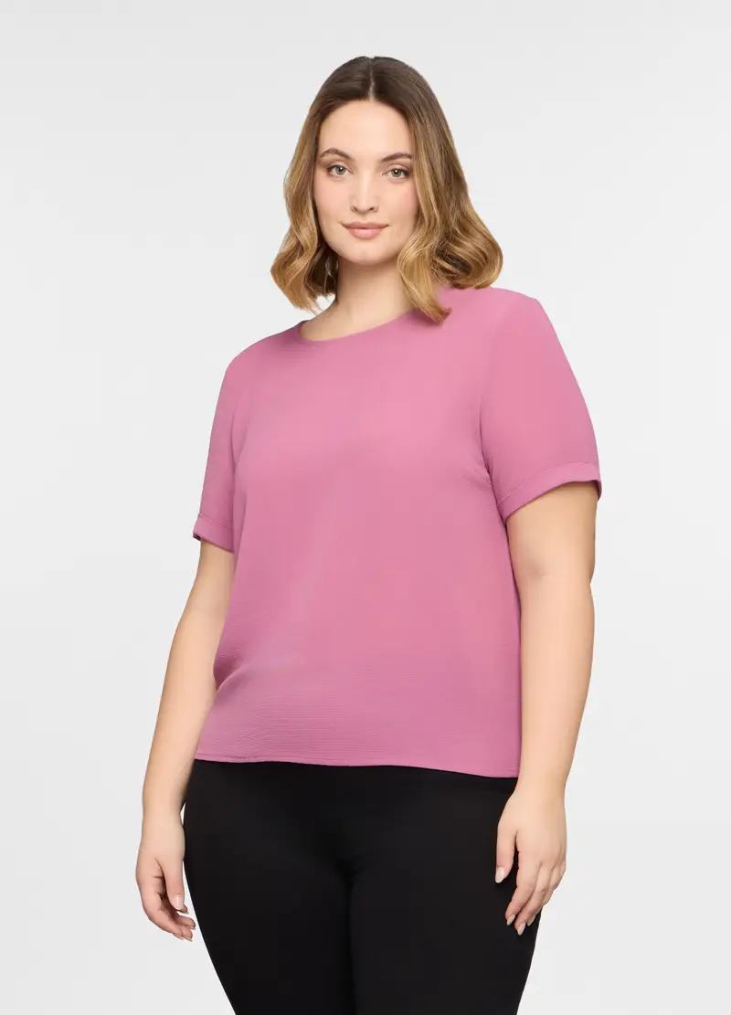 T-shirt Girocollo Stretch Donna Curvy, Rosa cipria