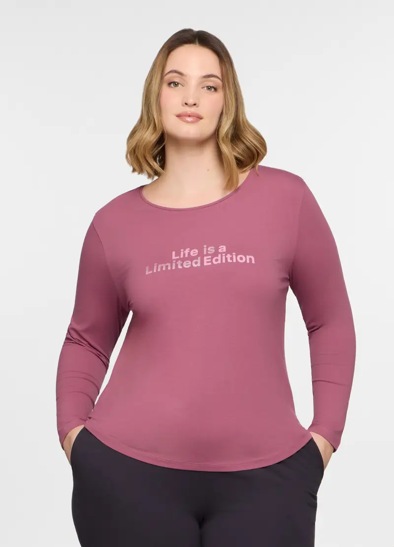 T-shirt Girocollo Stretch Donna Curvy, Rosa pastello