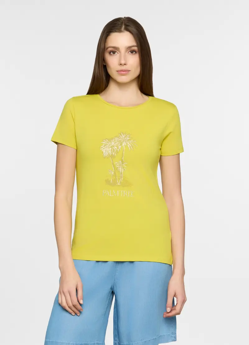 T-shirt Girocollo Stretch Donna, Giallo acido