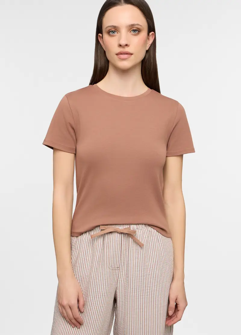T-shirt Girocollo Stretch Donna, Marrone chiaro
