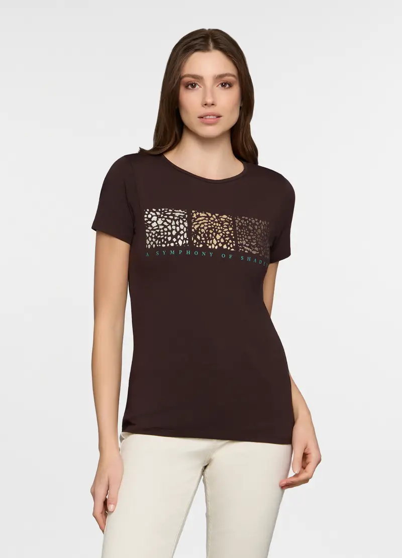 T-shirt Girocollo Stretch Donna, Marrone cioccolato