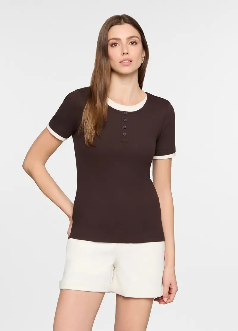 T-shirt Girocollo Stretch Donna, Marrone cioccolato