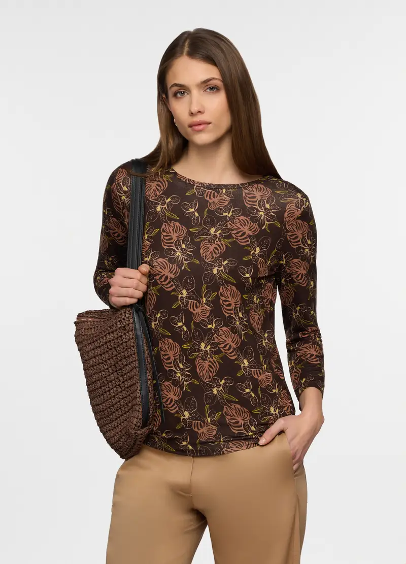 T-shirt Girocollo Stretch Donna, Marrone cioccolato