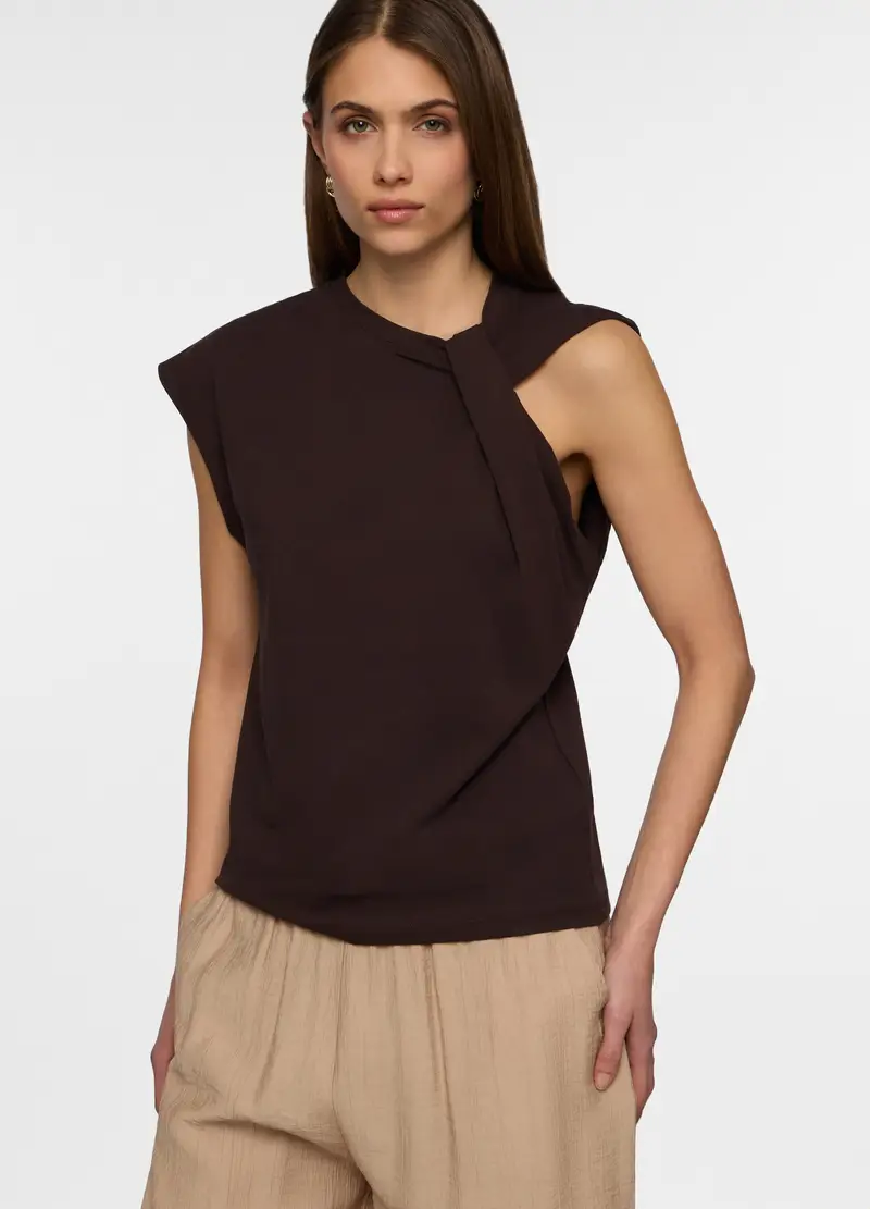 T-shirt Girocollo Stretch Donna, Marrone cioccolato