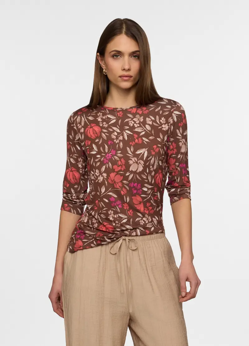 T-shirt Girocollo Stretch Donna, Marrone fango