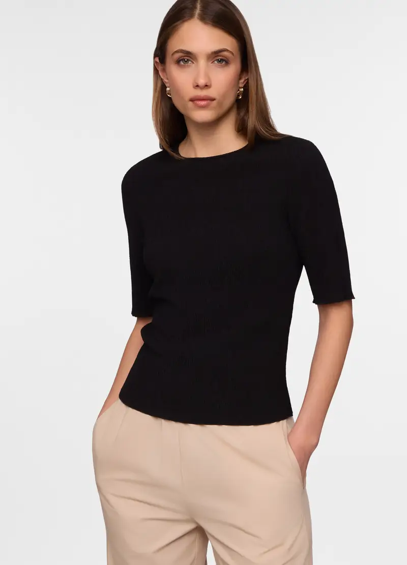 T-shirt Girocollo Stretch Donna, Nero