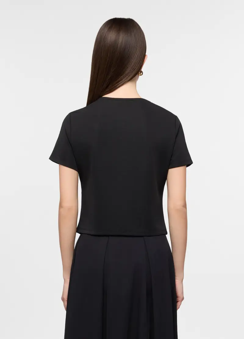 T-shirt Girocollo Stretch Donna, Nero miniatura 2