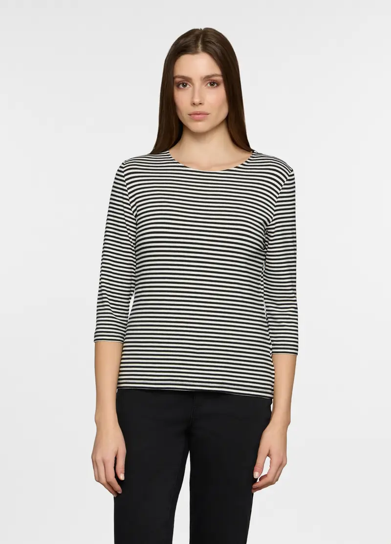 T-shirt Girocollo Stretch Donna, Nero/Bianco