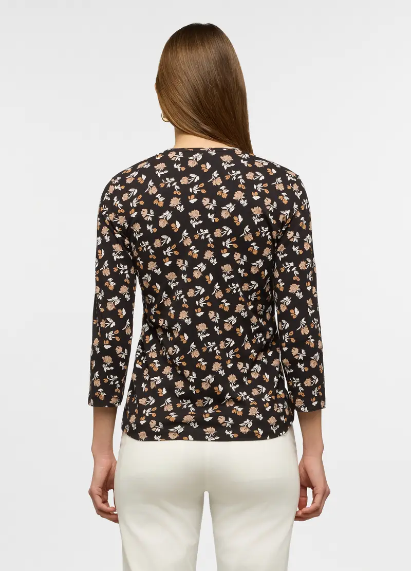 T-shirt Girocollo Stretch Donna, Nero stampa 1 miniatura 2