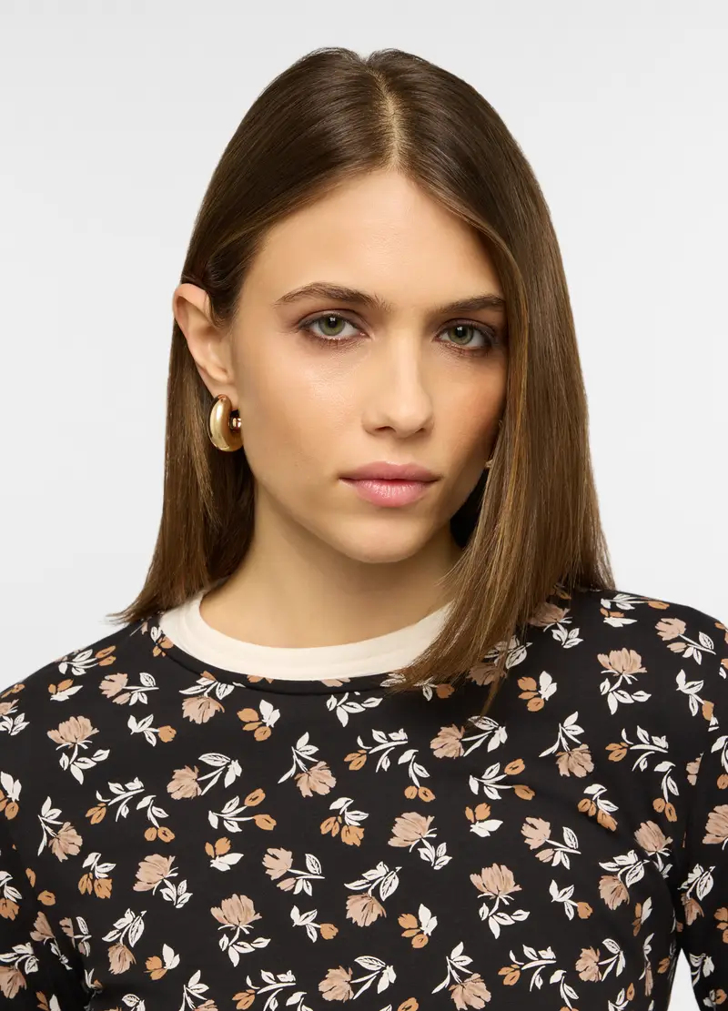 T-shirt Girocollo Stretch Donna, Nero stampa 1 miniatura 3