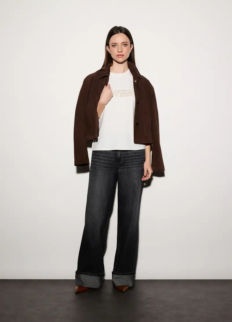 T-shirt Girocollo Stretch Donna, Unisex, Bianco gesso