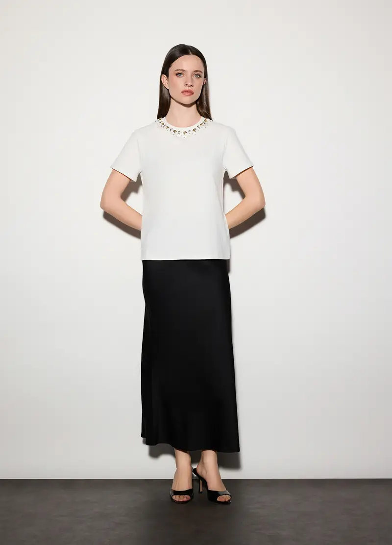 T-shirt Girocollo Stretch Donna, Unisex, Bianco gesso