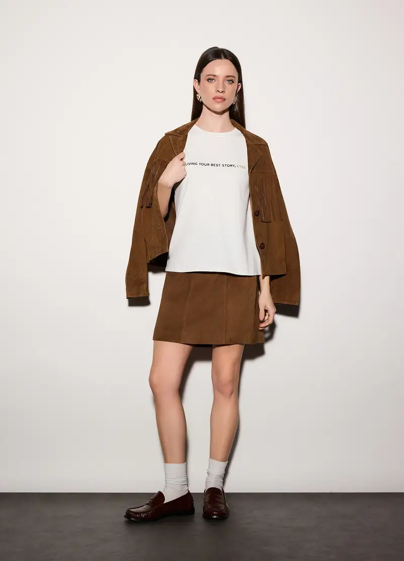 T-shirt Girocollo Stretch Donna, Unisex, Bianco gesso