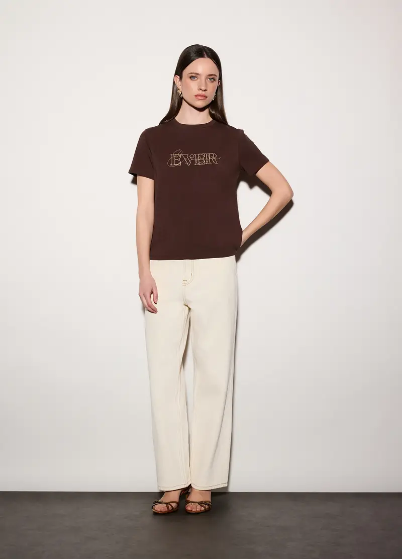 T-shirt Girocollo Stretch Donna, Unisex, Marrone cioccolato