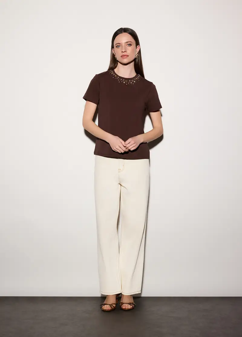 T-shirt Girocollo Stretch Donna, Unisex, Marrone cioccolato