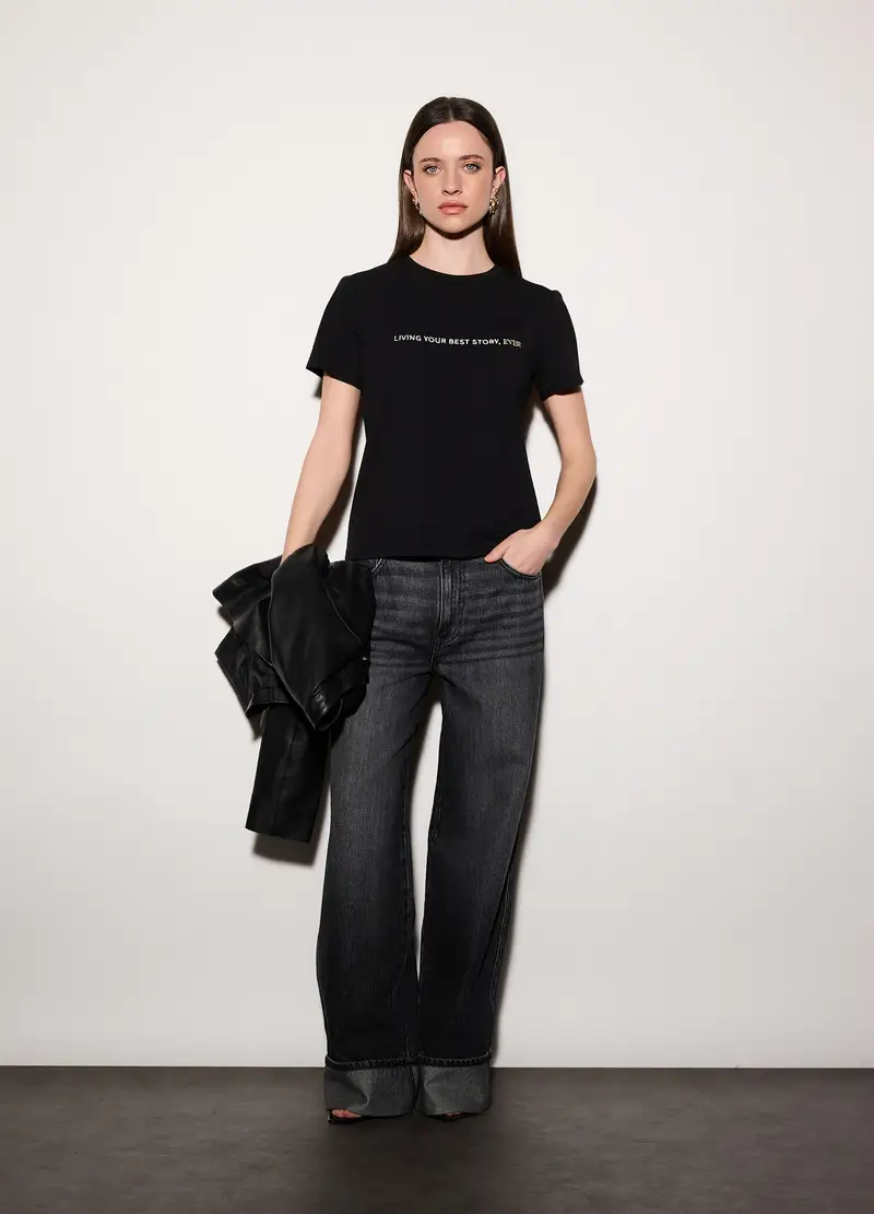 T-shirt Girocollo Stretch Donna, Unisex, Nero