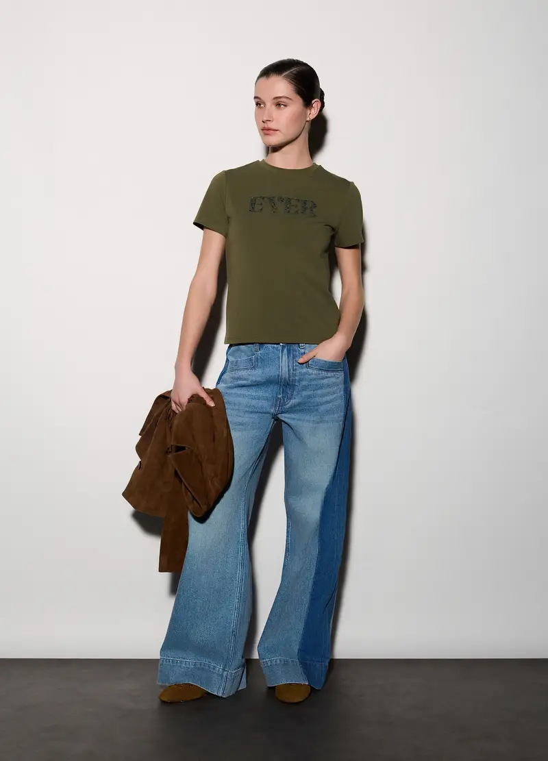 T-shirt Girocollo Stretch Donna, Unisex, Verde oliva