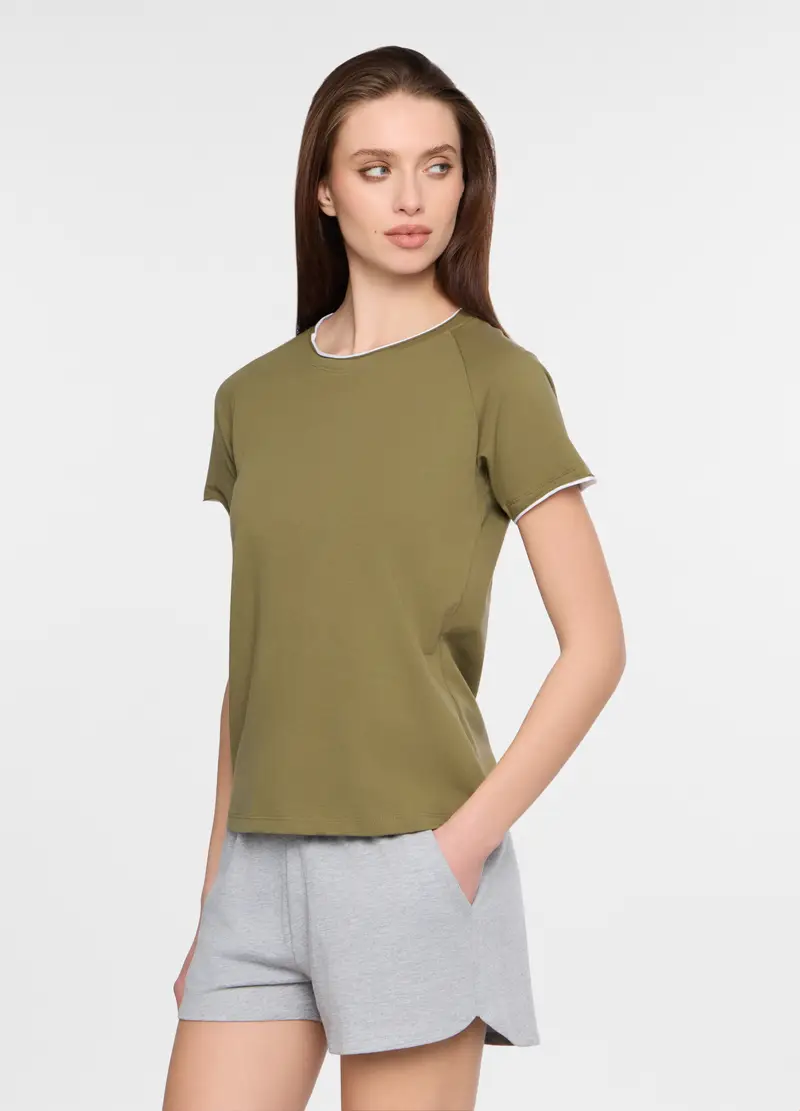 T-shirt Girocollo Stretch Donna, Verde oliva