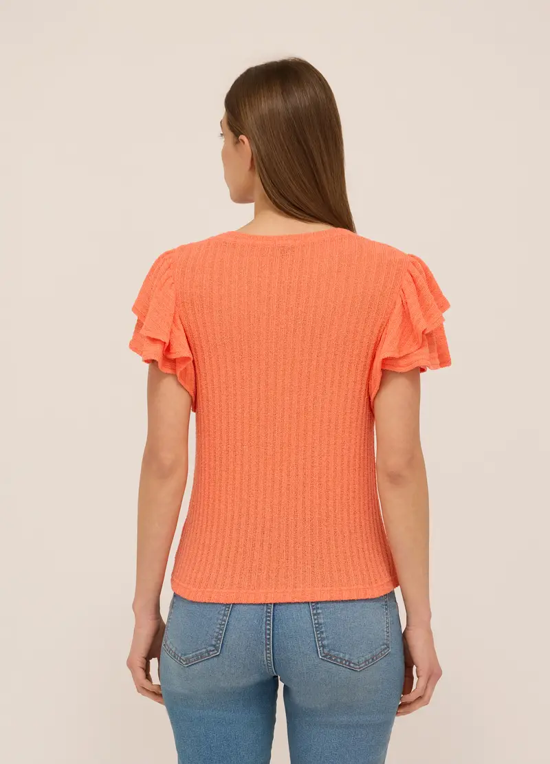 T-shirt In Costina Con Rouches Donna, Arancione tangerine miniatura 2