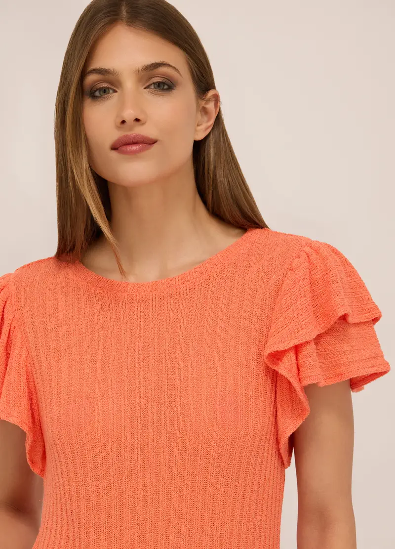 T-shirt In Costina Con Rouches Donna, Arancione tangerine miniatura 3
