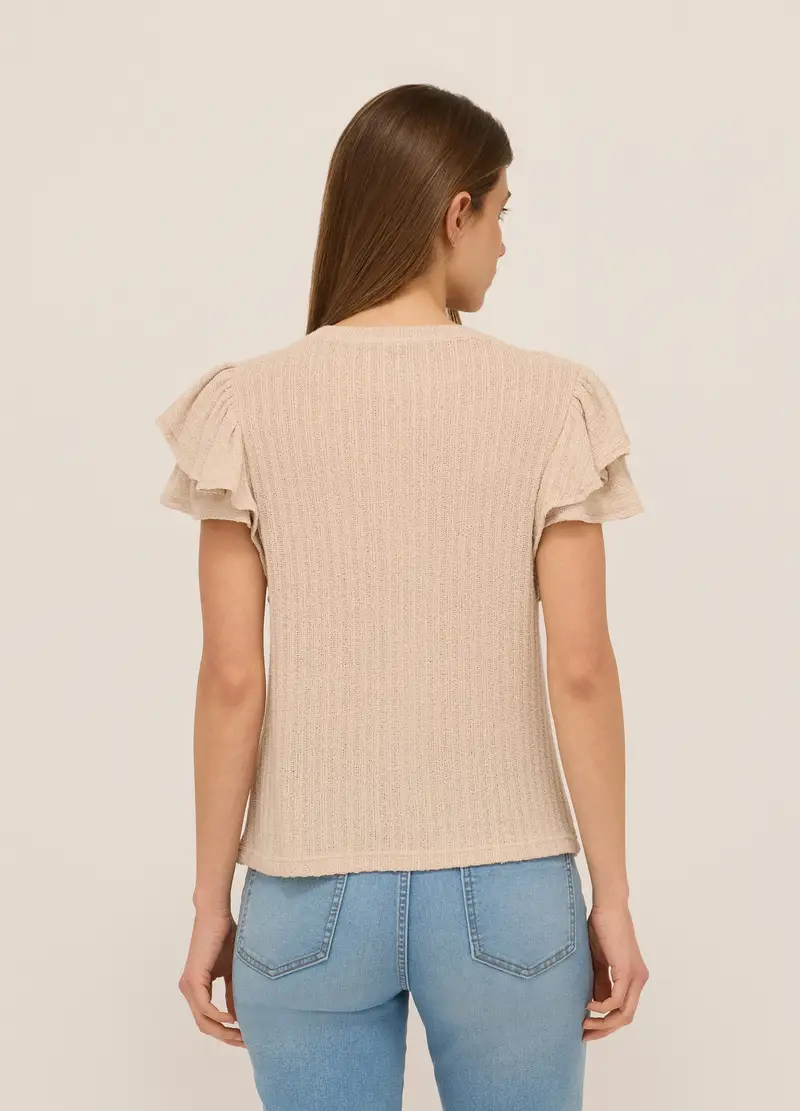 T-shirt In Costina Con Rouches Donna, Beige chiaro miniatura 2