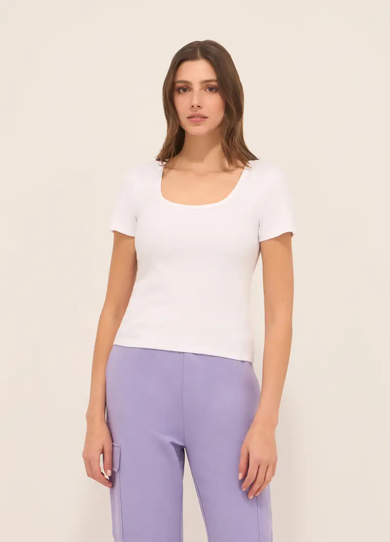T-shirt In Costina Donna, Bianco gesso