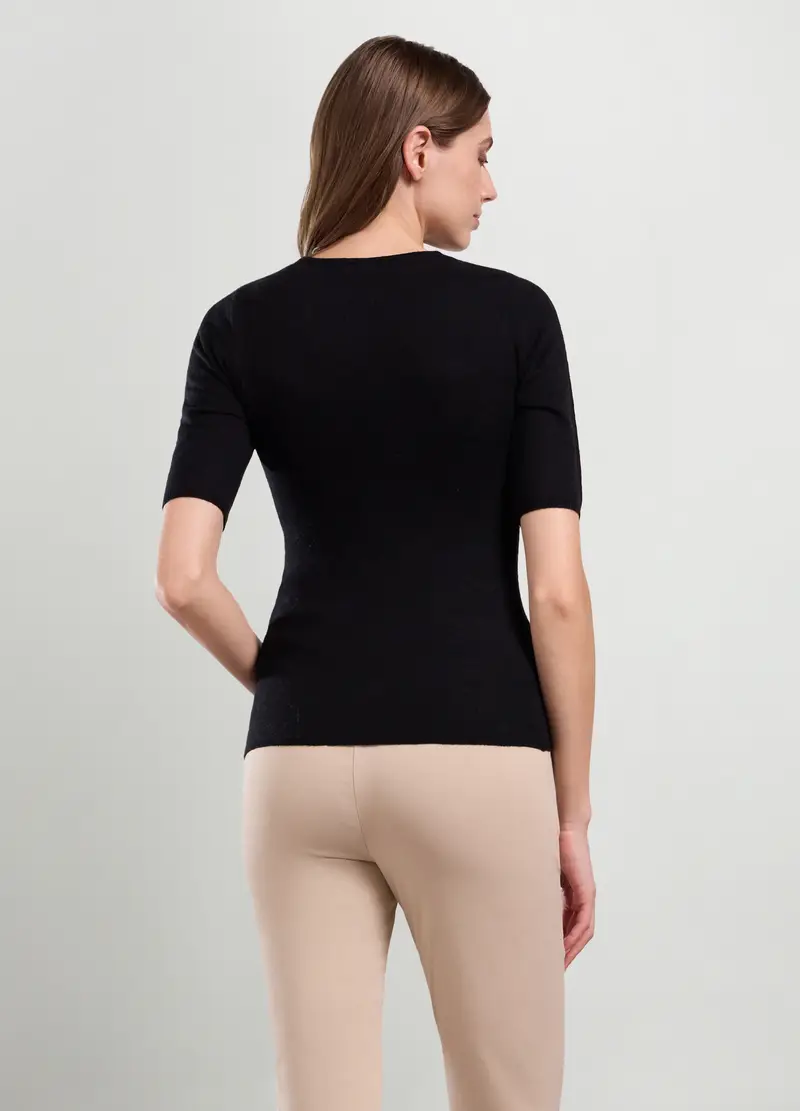 T-shirt In Costina Misto Lana Donna, Nero