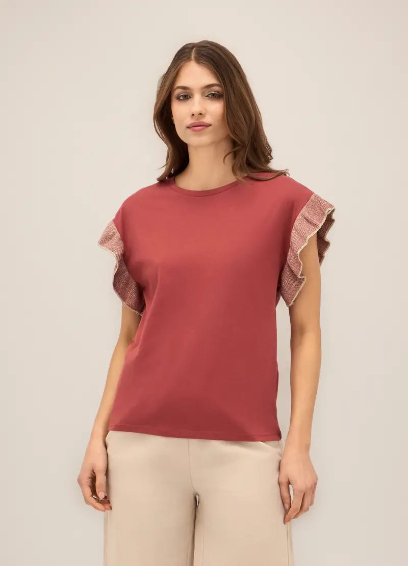 T-shirt In Cotone Con Inserto Donna, Marrone chiaro