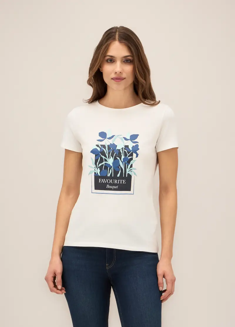 T-shirt In Cotone Stretch Donna, Bianco