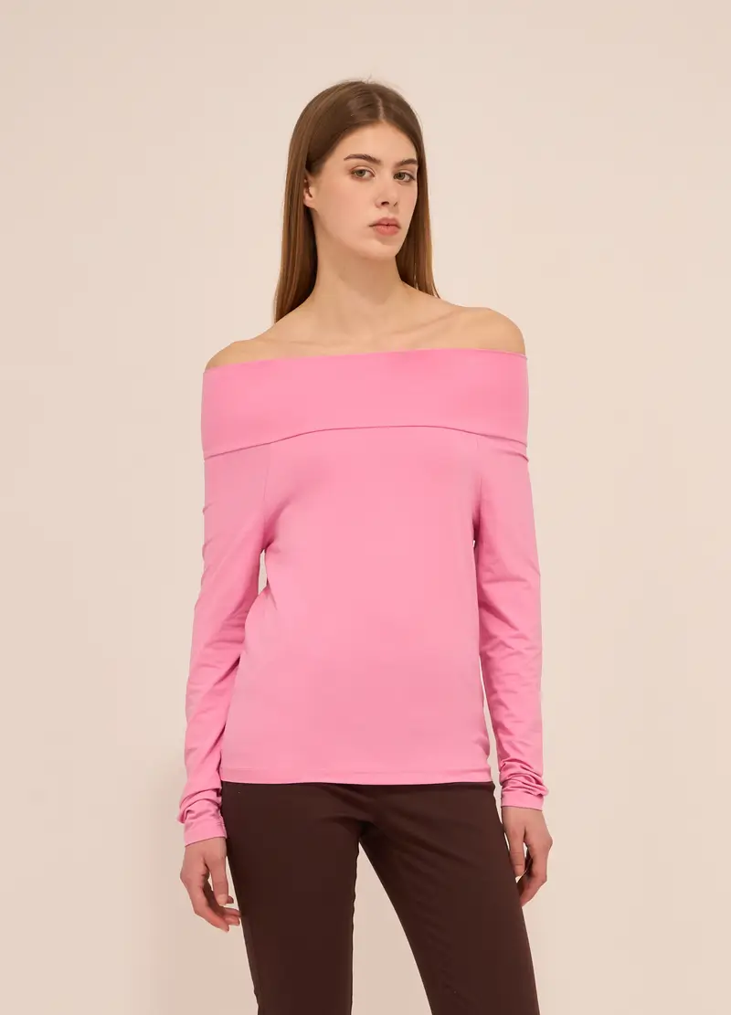 T-shirt In Cotone Stretch Donna, Rosa pastello