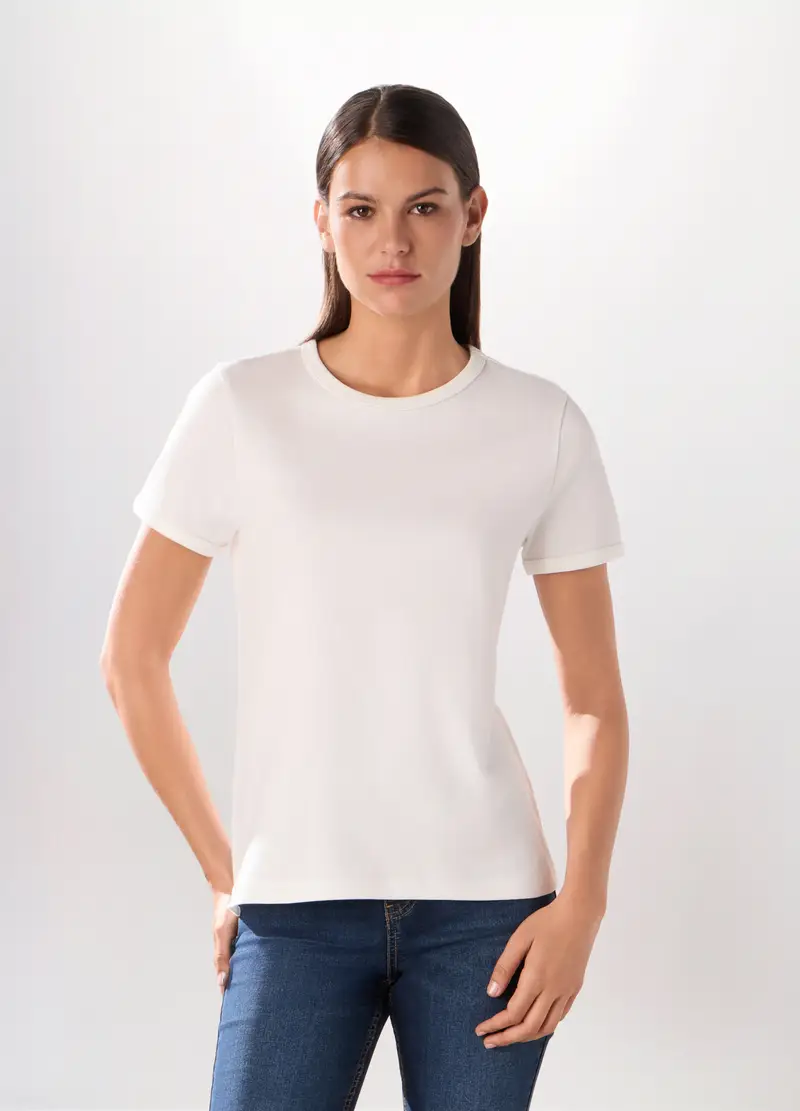 T-shirt In Interlock Di Puro Cotone Donna, Bianco