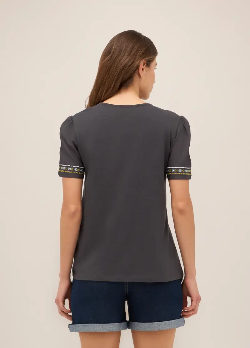 T-shirt In Jersey Di Cotone Donna, Nero canna di fucile miniatura 2