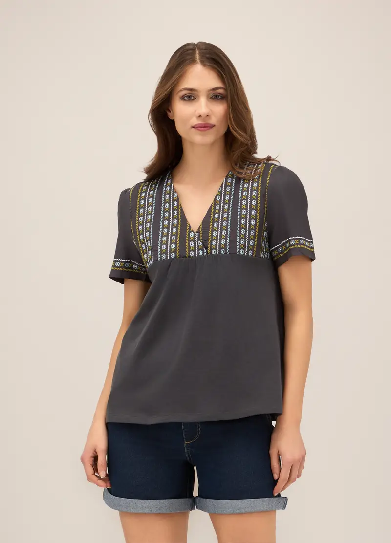 T-shirt In Jersey Di Cotone Donna, Nero canna di fucile