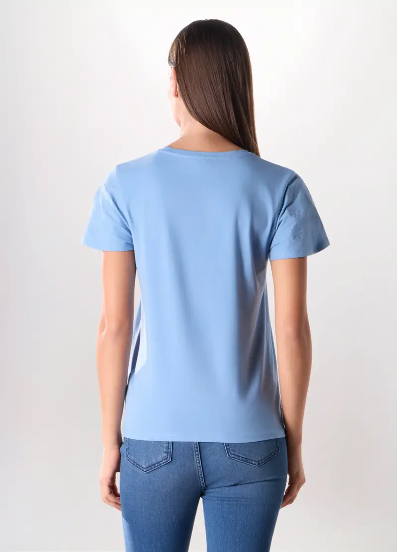 T-shirt In Jersey Di Cotone Stretch Donna, Azzurro chiaro miniatura 2