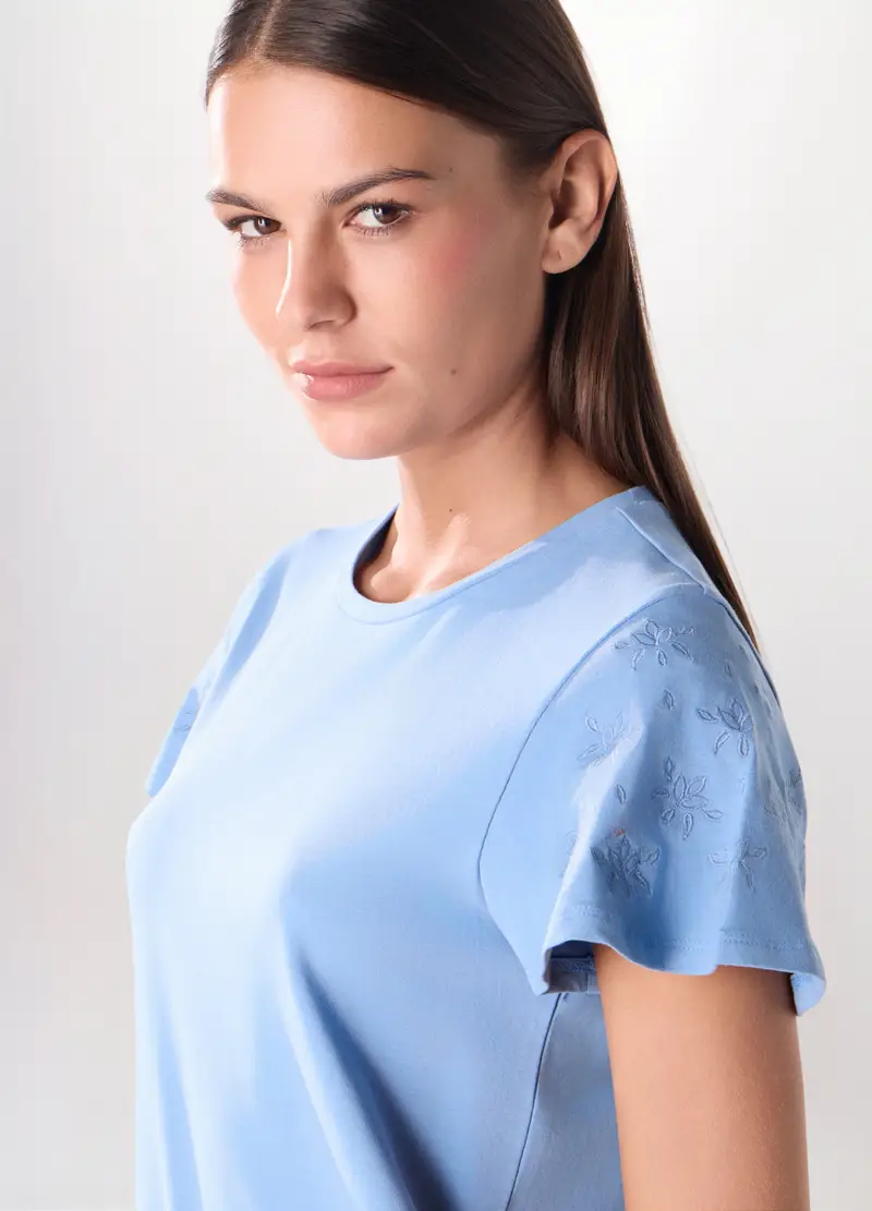 T-shirt In Jersey Di Cotone Stretch Donna, Azzurro chiaro miniatura 3