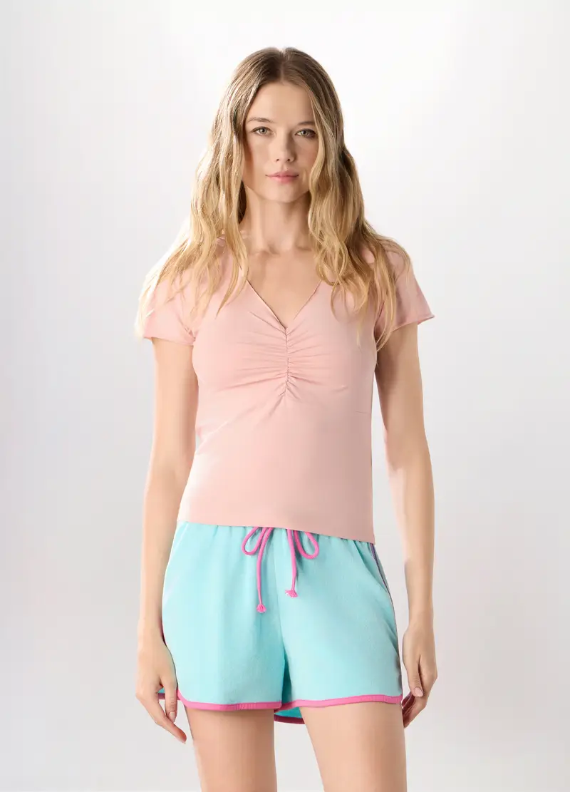 T-shirt In Jersey Di Cotone Stretch Donna, Beige