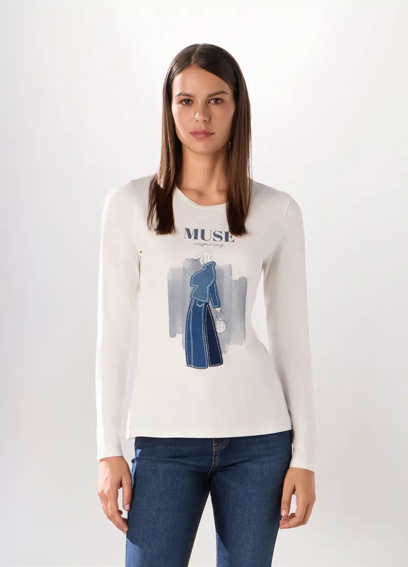 T-shirt In Jersey Di Cotone Stretch Donna, Bianco