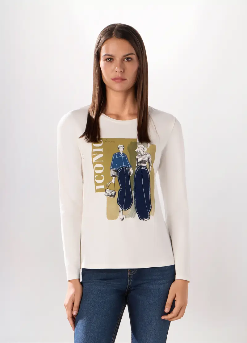 T-shirt In Jersey Di Cotone Stretch Donna, Bianco