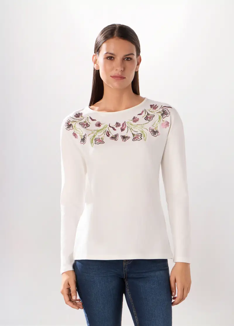 T-shirt In Jersey Di Cotone Stretch Donna, Bianco ottico