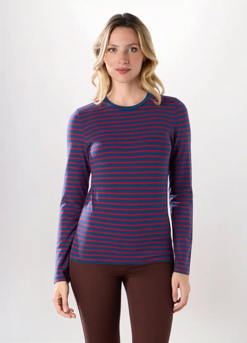 T-shirt In Jersey Di Cotone Stretch Donna, Blu Bluette