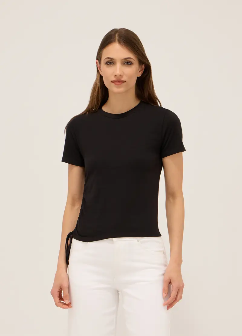 T-shirt In Jersey Di Cotone Stretch Donna, Nero