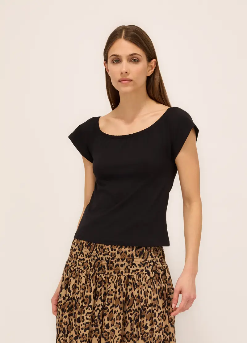 T-shirt In Jersey Di Cotone Stretch Donna, Nero