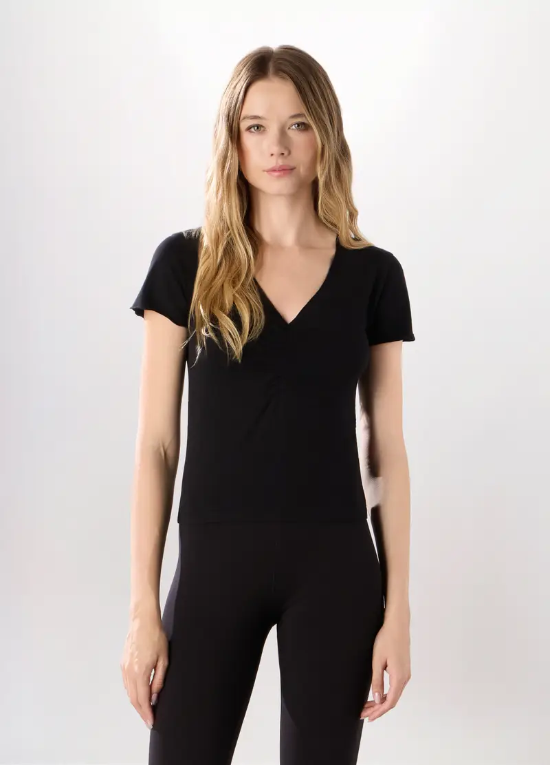 T-shirt In Jersey Di Cotone Stretch Donna, Nero