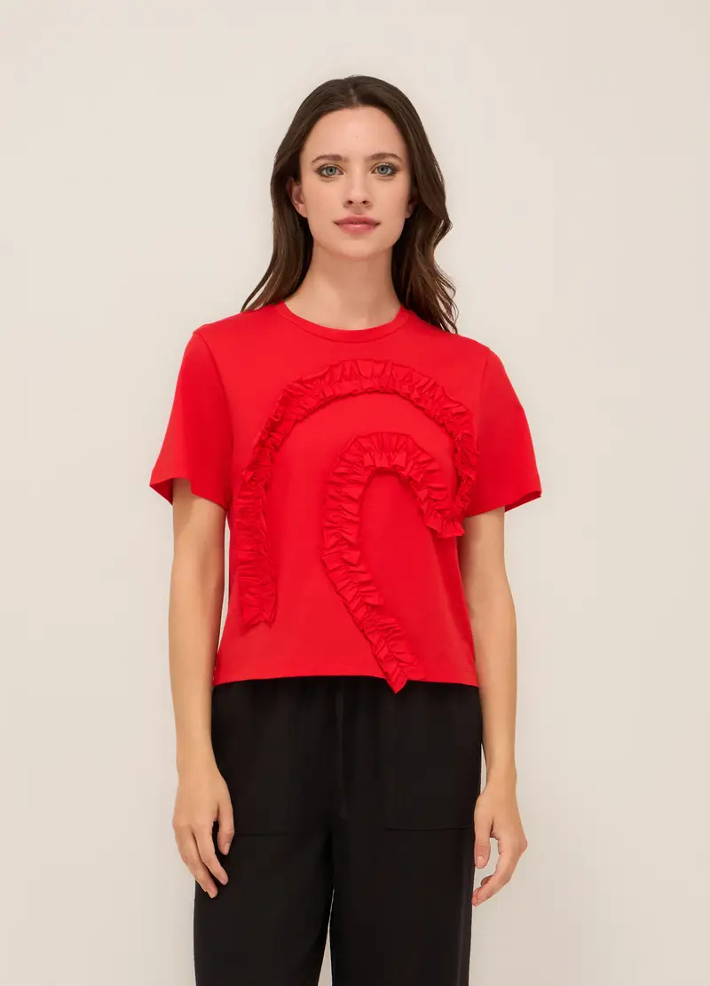 T-shirt In Jersey Di Cotone Stretch Donna, Rosso aragosta