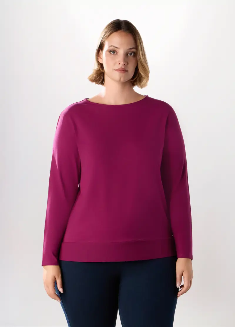 T-shirt In Jersey Di Cotone Stretch Donna, Rosso geranio