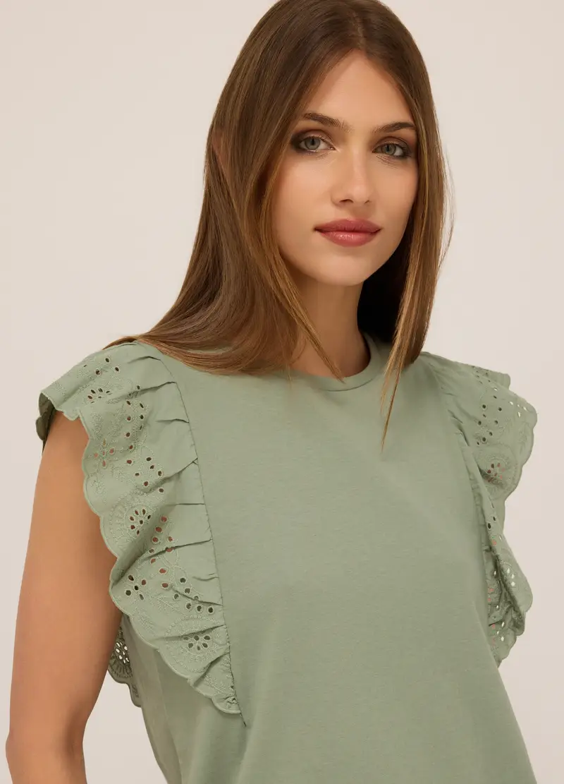 T-shirt In Jersey Di Cotone Stretch Donna, Verde chiaro miniatura 3