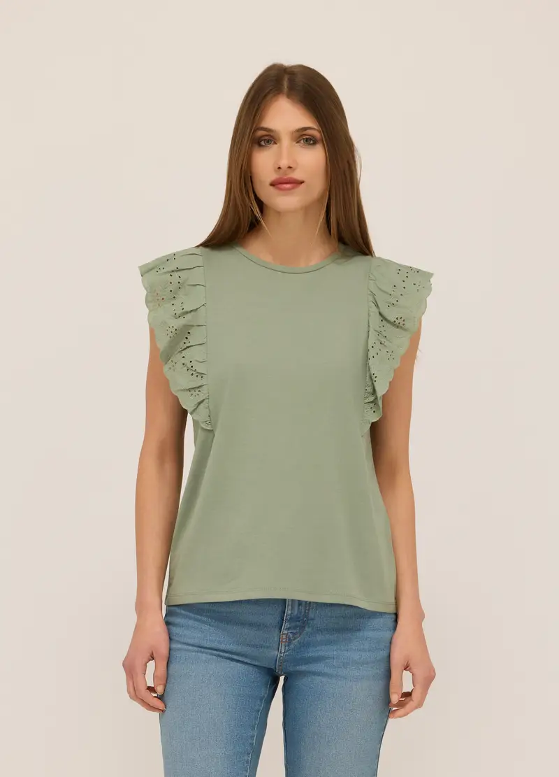 T-shirt In Jersey Di Cotone Stretch Donna, Verde chiaro