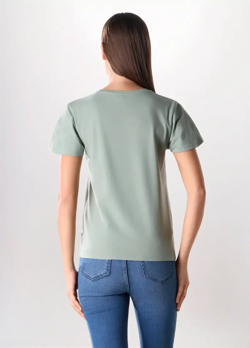 T-shirt In Jersey Di Cotone Stretch Donna, Verde salvia miniatura 2