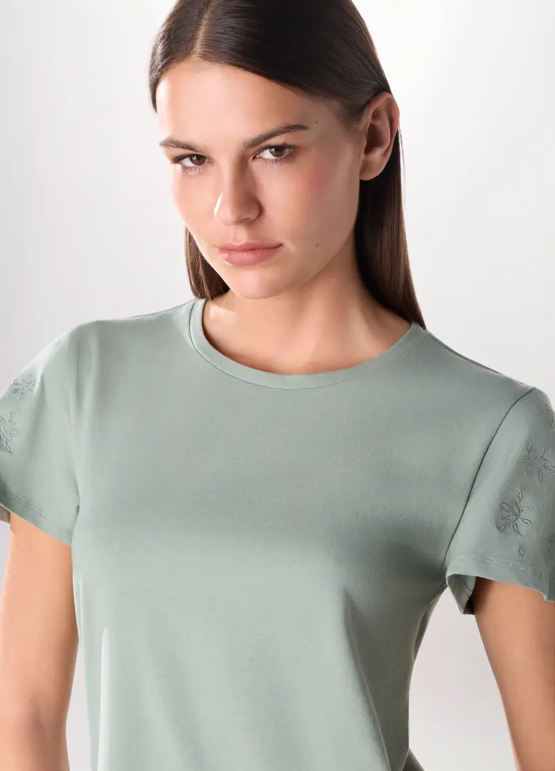 T-shirt In Jersey Di Cotone Stretch Donna, Verde salvia miniatura 3