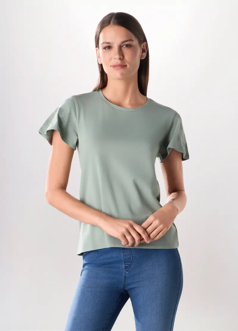 T-shirt In Jersey Di Cotone Stretch Donna, Verde salvia